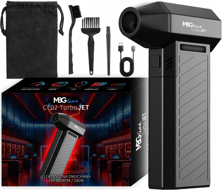 Dmuchawa elektryczna MBG line CL02 TurboJET 140 000 RPM — bezprzewodowy kompresor do czyszczenia PC