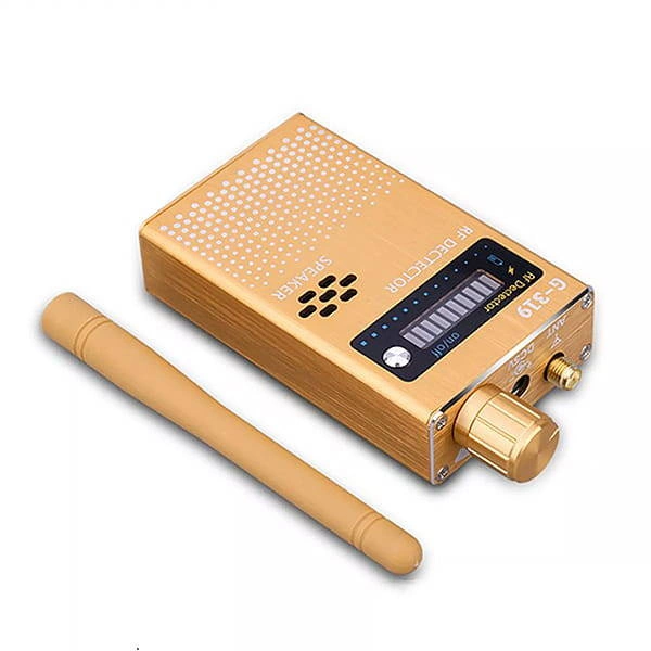 Metalowa ekranowana obudowa wykrywacza WYK-302 – zbliżenie na konstrukcję urządzenia z anteną zewnętrzną i diodami LED sygnalizacyjnymi