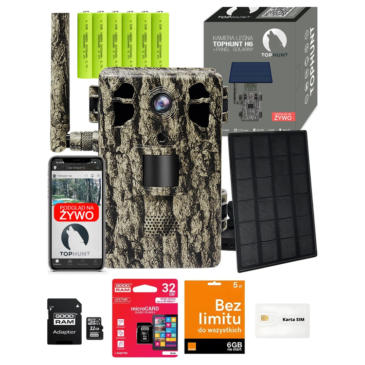 Zestaw kamera leśna fotopułapka TopHunt 2.7K 4G LTE podgląd na żywo Tree Grain