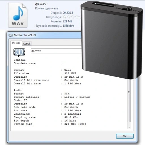 Mini Dyktafon Szpiegowski Mały 16GB Detekcja DSP Magnes Brelok Zawieszka Q8 (outlet)