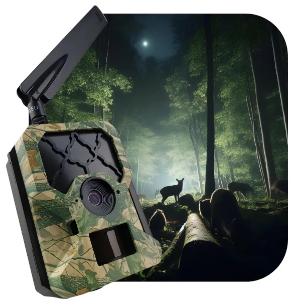 Zestaw KameraFotopułapka Predator Eye i001AES szyfrowanie zdjęć Full-HD 4G LTE GSM 30MPX + 8XAA + SD 32GB + Karta SIM