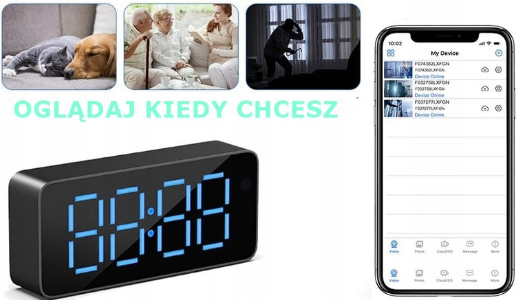 Mini kamera szpiegowska ukryta w zegar budzik WiFi podgląd na żywo