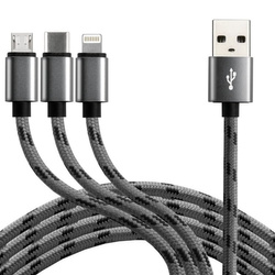 Kabel przewód USB 3w1 - USB-C, Lightning, micro USB 120cm