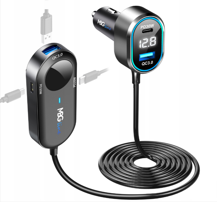 ROZDZIELACZ GNIAZDA ZAPALNICZKI ŁADOWARKA USB LED WOLTOMIERZ 98W PD30W QC