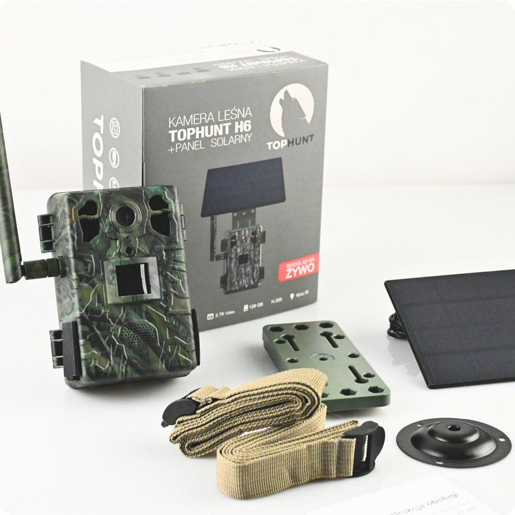 Zestaw Fotopułapka GSM Kamera Leśna TOPHUNT H6 Green Panel Solarny 6xAkumulator 18650 Karta SD 32 GB Karta SIM Orange + Preparat zapachowy wabik na dziki
