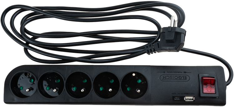 Listwa zasilająca z ukrytym podsłuchem GSM – czarna, 5 gniazd, 2x USB