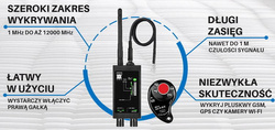 Wykrywacz podsłuchów, lokalizatorów GPS i kamer WiFi MD8000 detektor z sondą i laserem