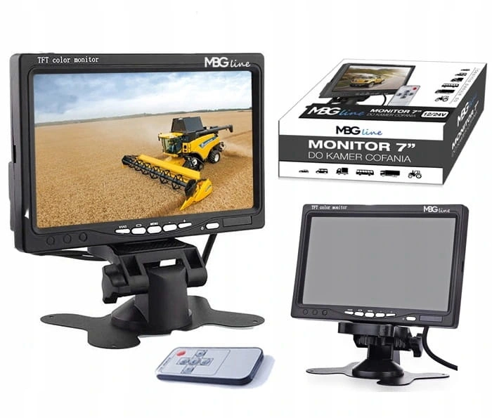 Monitor cofania LCD 7 cali z pilotem zamontowany na uchwycie w kabinie pojazdu