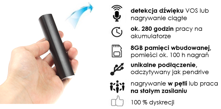 Dyktafon cyfrowy Q-500 8GB detekcja głosu VOS