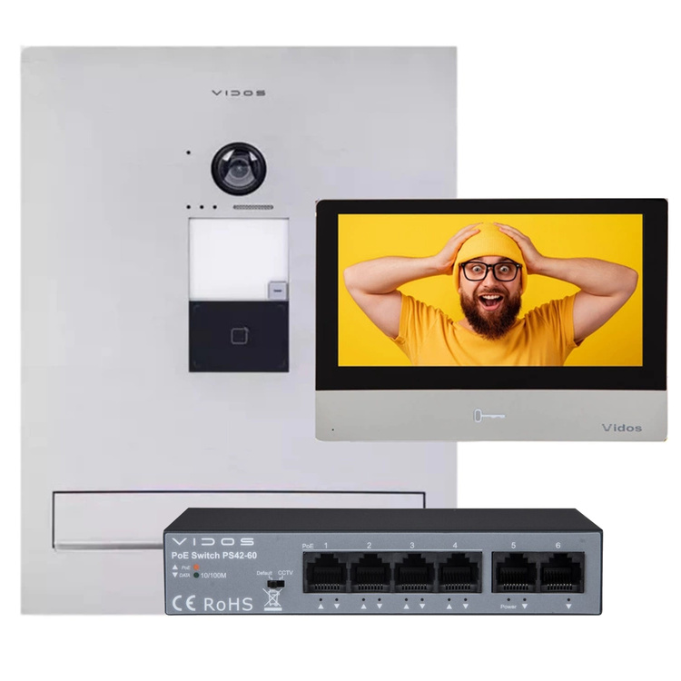Zestaw Skrzynka na listy z wideodomofonem S2401-SKM + Monitor IP M2020 Vidos One + Switch POE PS42/60