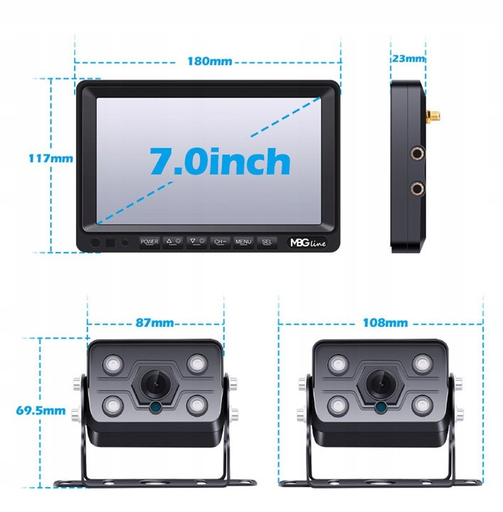 Bezprzewodowy Zestaw Cofania Monitor7" IPS+ KAMERA COFANIA 12-36V FHD SNR-CX77+607T1