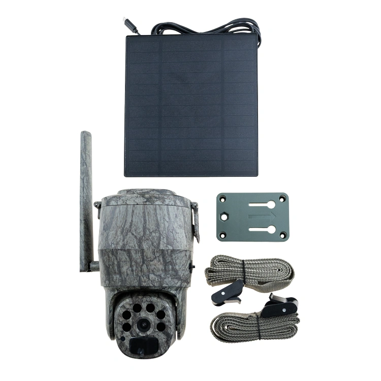 Panel solarny fotopułapki P6 zamontowany na drzewie w nasłonecznionym miejscu