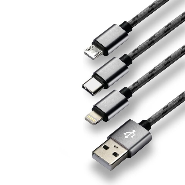 Kabel przewód USB 3w1 - USB-C, Lightning, micro USB 120cm