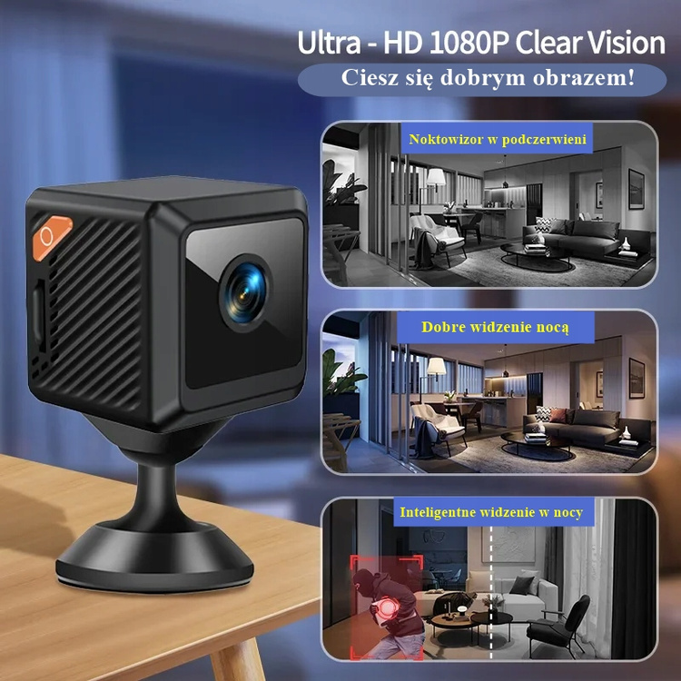 Mini Kamera WIFI W02 z Magnesem do monitorowania domu, biura, pomieszczeń.