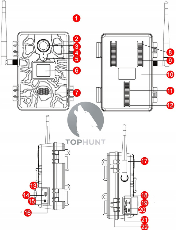 Zestaw fotopułapka z podglądem na żywo TopHunt 2.7K 4G LTE Dark Green