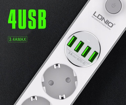 Listwa zasilająca LDNIO SE4432 4 gniazda 4xUSB