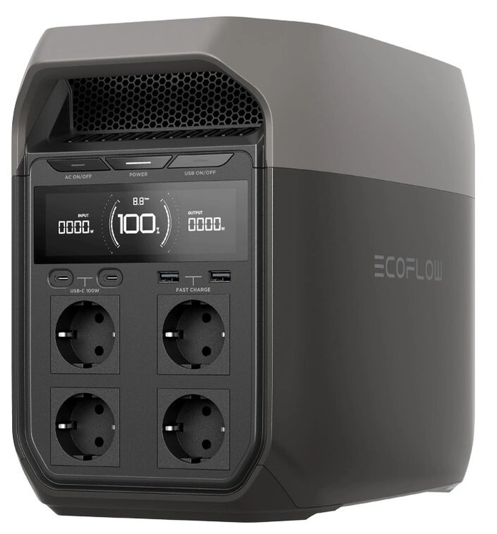 EcoFlow DELTA 3 stacja zasilania widok frontu z portami i wyświetlaczem