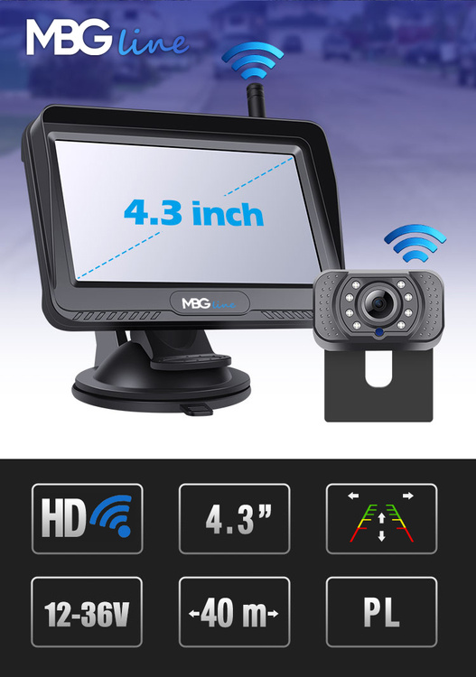 Bezprzewodowy zestaw cofania parkowania monitor LCD + kamera cofania 12-32V WiFi aplikacja