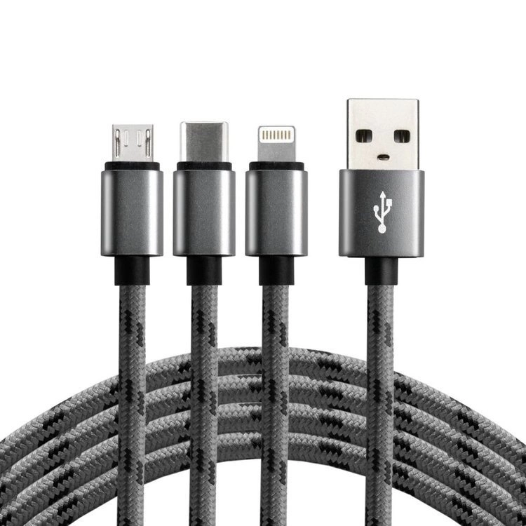 Kabel przewód USB 3w1 - USB-C, Lightning, micro USB 120cm