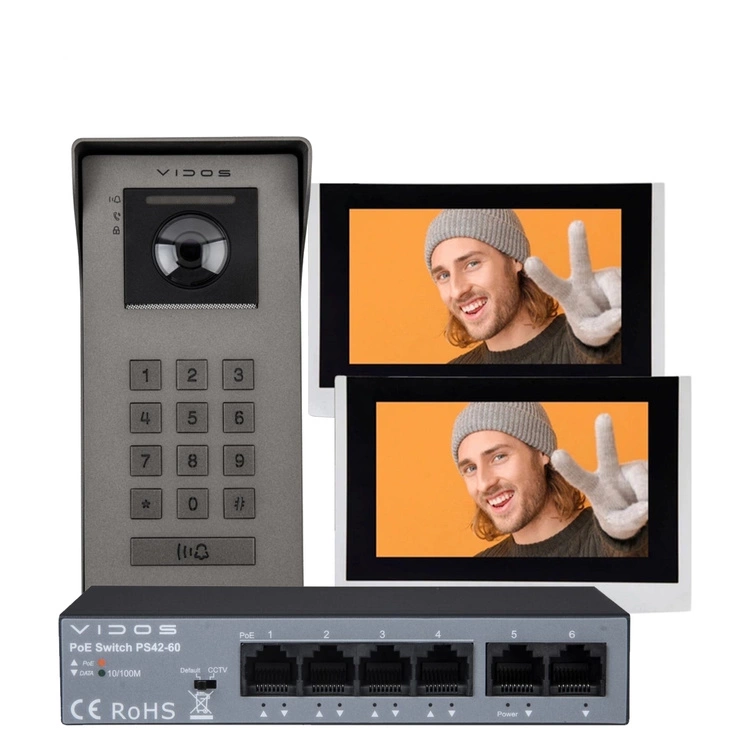 ZESTAW STACJA BRAMOWA ZEWNĘTRZNA WIDEODOMOFONU VIDOS IPX S100 + MONITOR WIDEODOMOFONU IP M100 VIDOS IPX + Switch POE