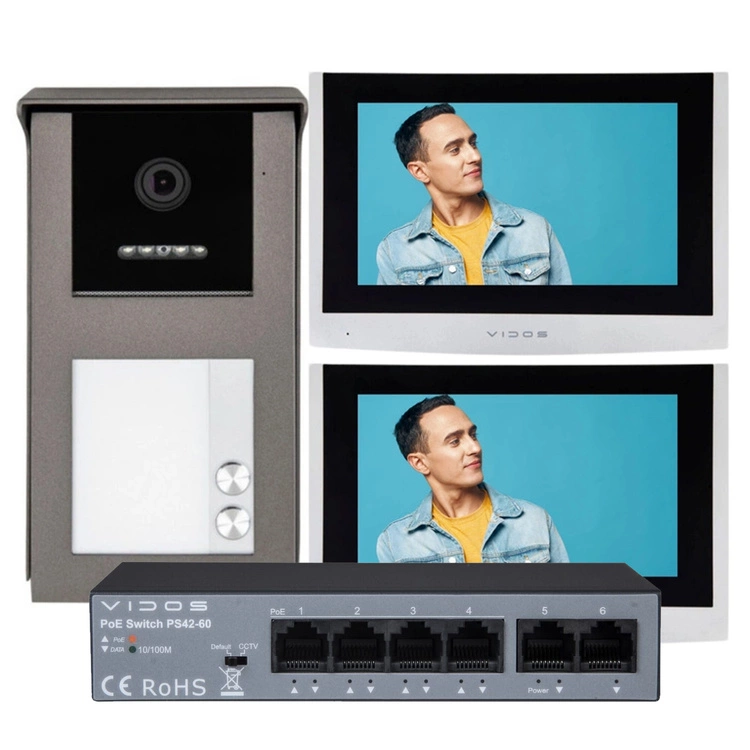  ZESTAW STACJA BRAMOWA ZEWNĘTRZNA WIDEODOMOFONU VIDOS IPX S101-2 + MONITOR WIDEODOMOFONU IP M100-X WIFI VIDOS IPX + Switch PoE