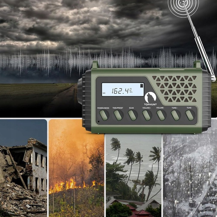 Przenośne Radio Solarne TOPHUNT 1199MAX Solarne Alarmowe Awaryjne Latarka Bateria SOS