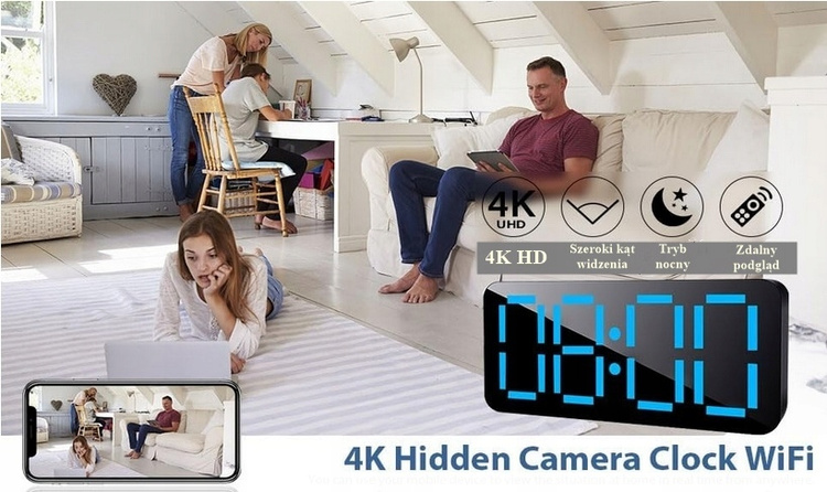 Mini kamera szpiegowska ukryta w zegar budzik WiFi podgląd na żywo