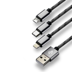 Kabel przewód USB 3w1 - USB-C, Lightning, micro USB 120cm