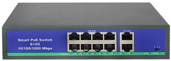 Switch 8-portowy PoE 802.3af, 2 xUPLINK 1000Mbps