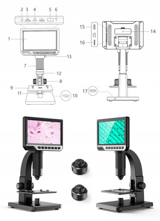 Mikroskop cyfrowy LCD 12Mpix 2000x 7" Inskam 315