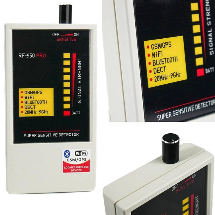 Profesjonalny wykrywacz podsłuchów i kamer RF-950 PRO – widok urządzenia z wyświetlaczem LCD