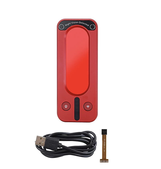 Działanie laserowego wykrywacza obiektywów DE09 – odbicie lasera od soczewki ukrytej kamery widoczne przez wizjer