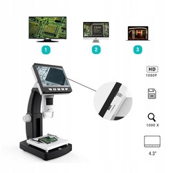 Mikroskop cyfrowy LCD 2Mpix 1000x 4.3" HDMI Inskam 306