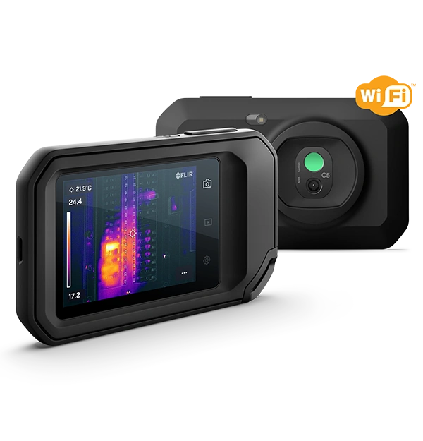 Kompaktowa kamera termowizyjna FLIR C5 z ekranem dotykowym i obrazem termowizyjnym instalacji