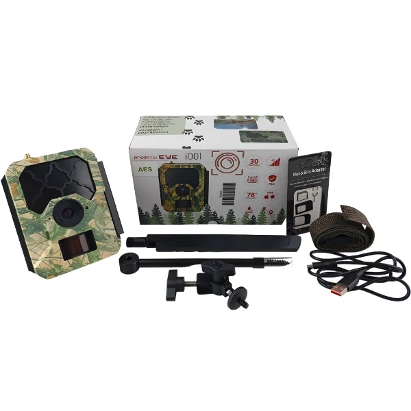 Zestaw KameraFotopułapka Predator Eye i001AES szyfrowanie zdjęć Full-HD 4G LTE GSM 30MPX + 8XAA + SD 32GB + Karta SIM