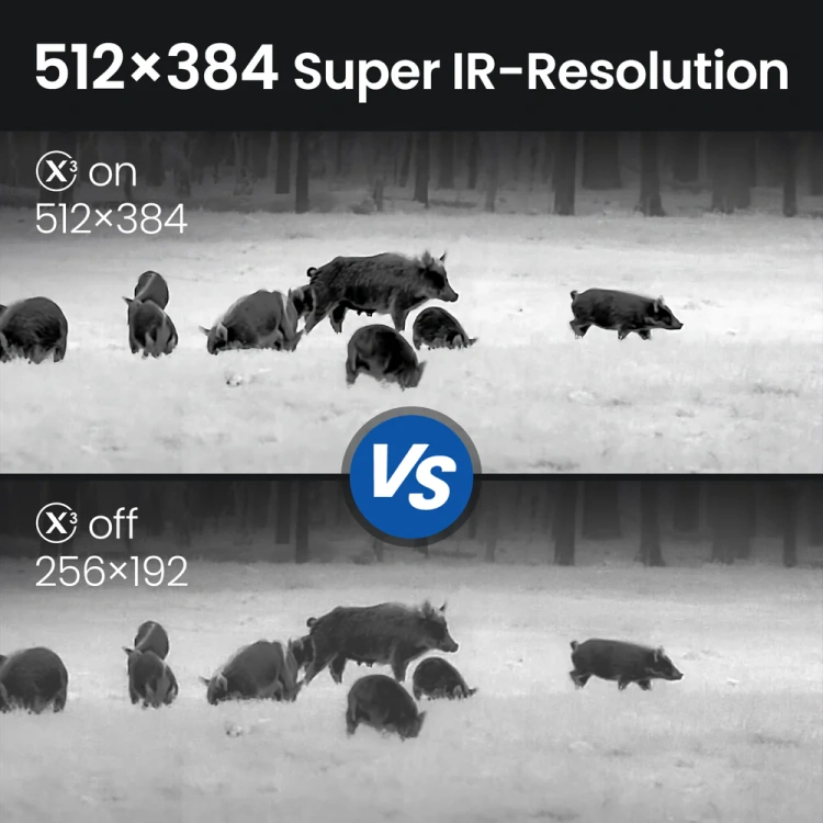 Monokular termiczny T2 MAX podczas obserwacji nocnej – obraz termowizyjny lasu z widoczną sylwetką zwierzęcia w zasięgu 1500 metrów