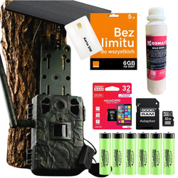 Zestaw Fotopułapka GSM Kamera Leśna TOPHUNT H6 Green Panel Solarny 6xAkumulator 18650 Karta SD 32 GB Karta SIM Orange + Preparat zapachowy wabik na dziki