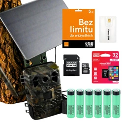 Zestaw Fotopułapka gsm Kamera Leśna TOPHUNT H6 Dark Green Panel Solarny 6xAkumulator 18650 Karta SD 32 GB Karta SIM Orange