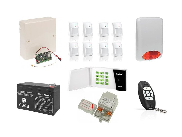 Zestaw alarmowy GSM bezprzewodowy + 8 PIR + sygnalizator zewnętrzny +PILOT
